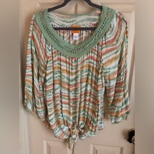 Ruby Rd. Green and Orange Striped Blouse